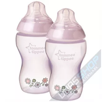 Biberon decorat Tommee Tippee PP, 2 buc, 340 ml, decorat roz
